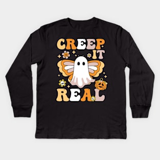 Creep it real funny hippie ghost Halloween matching family costume Kids Long Sleeve T-Shirt